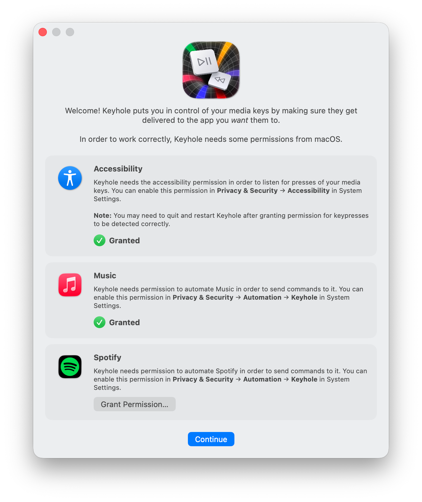 Keyhole's permission doctor UI